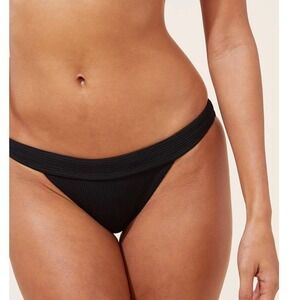 Andie Women's Swim The Banded Waist Cheeky Ribbed Bikini Bottom Size M Black NWT